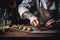 A Chef\'s Hands Skillfully Preparing a Delicious Gourmet Dish extreme closeup. Generative AI
