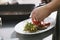 Chef serves steak in restaurant