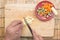 Chef slicing baby corn for cooking fired rice