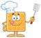 Chef Square Waffle Cartoon Mascot Character Holding A Slotted Spatula.