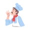 Chef Tasting Delicious Dish, Cook Character in Hat and Apron Cooking in the Kitchen Cartoon Style Vector Illustration