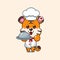 Chef tiger cartoon vector with dish.