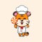 Chef tiger cartoon vector holding candy.