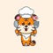 Chef tiger cartoon vector holding spoon and fork.