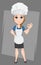 Chef woman showing OK sign. Cute cartoon character cook.
