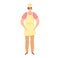 Chef yellow apron hat standing confidently. Cartoon cook uniform ready kitchen