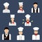 Chefs, bakers and waiters flat avatar icons