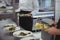 Chefs holding his food plates in the commercial kitchen