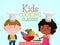 Chefs kids cooking classes vector illustration. Boy and girl are cooking food. Smiling children are standing at the