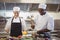 Chefs preparing food in the commercial kitchen