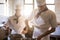 Chefs preparing food at stove