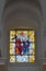 Chelm, POLAND - July 5, 2021:  Stained glass window  in the window of the church, the shrine of the Mother of God in CheÅ‚m in