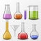 Chemical background. Laboratory experiment chemical equipment glassware. Test tubes, glass flasks with color lab