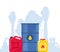 Chemical containers, jerrycan, barrel. Plastic bottle with flammable liquid. Highly polluting factory plant with smoking towers