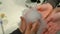 chemical experiment closeup, kid hands over white fog, school chemistry environment,