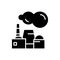 Chemical factory black icon, concept illustration, vector flat symbol, glyph sign.