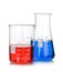 Chemical flask with a blue laboratory test tubes inside