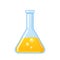 Chemical Flask Icon Isolated on White. Glass Beaker, Tube or Flask with Yellow Fizz Liquid. Equipment for Chemistry