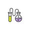 Chemical flask and test tube filled outline icon