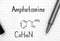 Chemical formula of Amphetamine with black pen