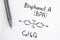 Chemical formula of Bisphenol A BPA with pen.
