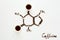Chemical formula of Caffeine. Cups of espresso, beans and coffee powder. Art food. Top view