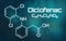 Chemical formula of Diclofenac on a futuristic background