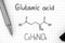 Chemical formula of Glutamic acid with pen