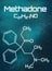 Chemical formula of Methadone on a futuristic background