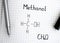 Chemical formula of Methanol with black pen.