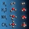 Chemical formula and molecule model of hydrogen , water, ammoni