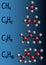 Chemical formula and molecule model methane CH4, ethane C2H4, p