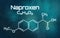 Chemical formula of Naproxen on a futuristic background