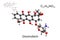 Chemical formula, structural formula and 3D ball-and-stick model of the anticancer drug doxorubicin, white background