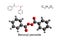 Chemical formula, structural formula and 3D ball-and-stick model of a disinfectant benzoyl peroxide, white background