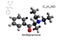 Chemical formula, structural formula and 3D ball-and-stick model of the stimulant drug amfepramone, white background