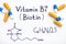 Chemical formula of Vitamin B7 Biotin with some pills.