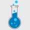 Chemical icon with blue liquid and molecule. Chemical laboratory line icon concept. Chemical laboratory vector linear illustration