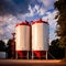 Chemical industrial storage tanks for liquid in a factory warehouse plant