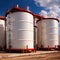 Chemical industrial storage tanks for liquid in a factory warehouse plant