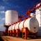 Chemical industrial storage tanks for liquid in a factory warehouse plant