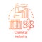 Chemical industry concept icon. Industrial chemicals producing. Plant, test tubes, molecule. Synthetic material