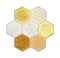 Chemical ingredient in hexagonal molecular shaped container. Sodium Sulfide Flakes, Microcrystalline Wax, Polyethylene, Cetyl