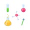 Chemical isometric set - glass flasks and test-tube with liquid and molecule model for learning and studying design