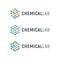 Chemical lab logo template. Abstract hexagon vector logotype. Biology hi-tech technology logos. Medical equipment