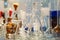 Chemical laboratory glassware. Abstract background.