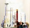 Chemical laboratory glassware. Abstract background.