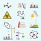 Chemical laboratory science and technology flat style design vector illustration icons. Workplace tools