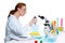 Chemical laboratory scientist woman multi channel pipette