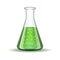 Chemical laboratory transparent flask with green